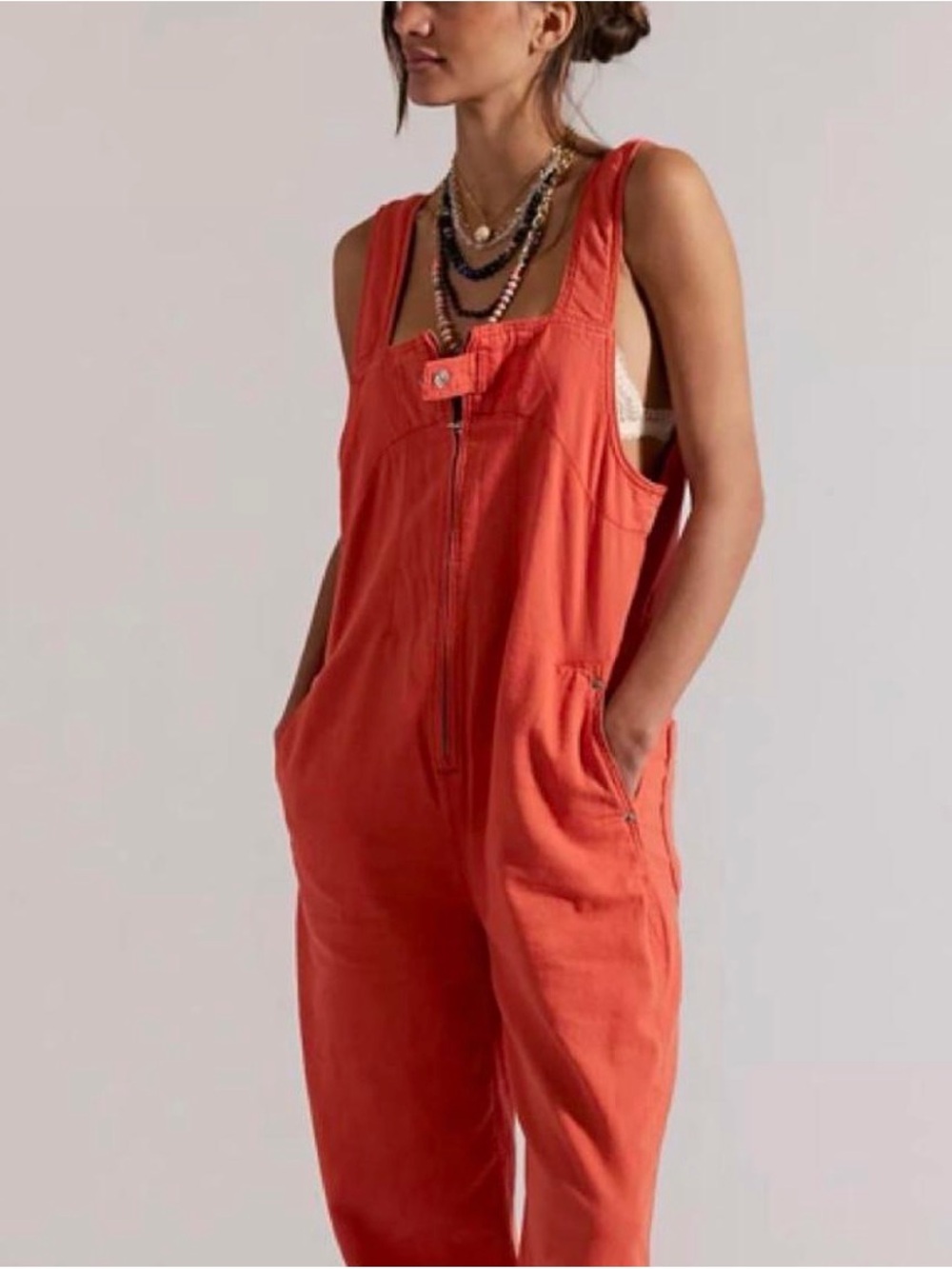 We The Free Orange Zip-Front Utility Jumpsuit